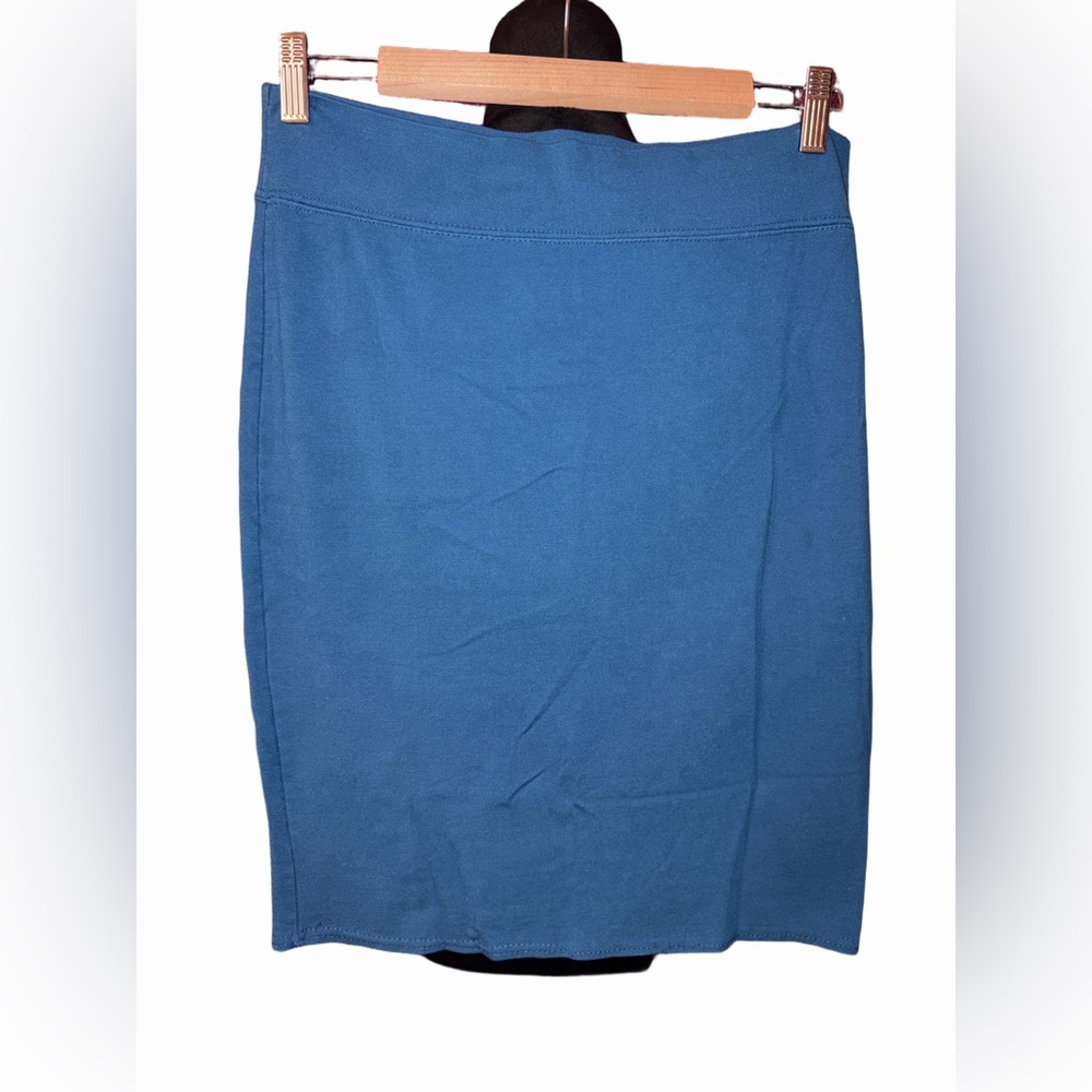 Used Blue Stretch Cotton Pencil Skirt XL Office Career Classic
